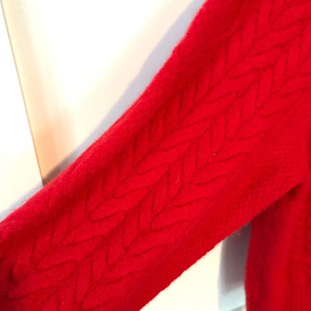 J. Crew Holiday Red Cable Knit Rollneck Sweater in Supersoft Yarn in Size L